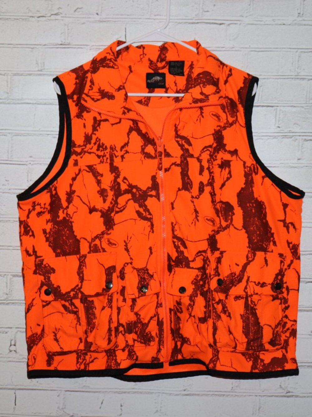 🦌 Natural Gear Camo Safety Vest · Size L · Blaze Orange · Zip Front